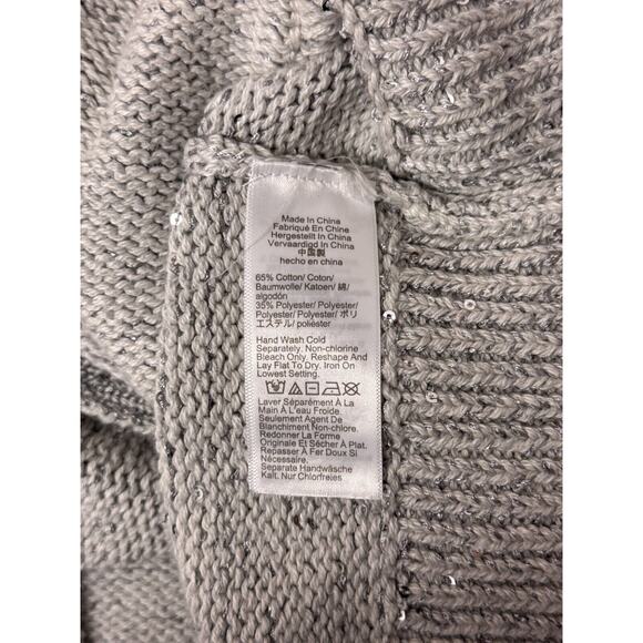 New J Crew Cardigan Small Womens Gray Sequin Chunky Knit Gold Button - Picture 8 of 9